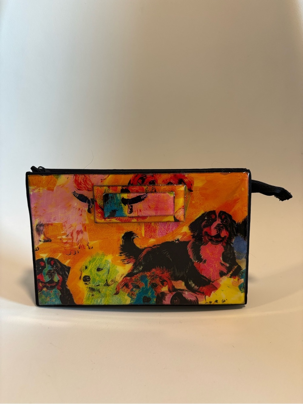 Vtg Angela Frascone Hard Shell Case Purse Enamel Dogs